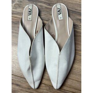 Zara White Textured Croc Leather Mules Pointed Toe EU 40/ Size 9 Women’s